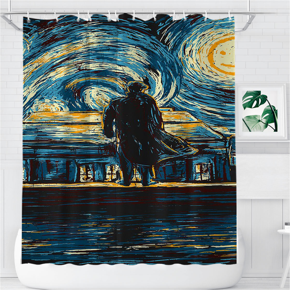 Sherlock Meet Van Gogh Bathroom Shower Curtain Fabric Waterproof | 66 X 72 Inch