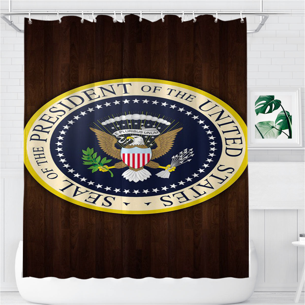 Shield United States President Wood Logo Bathroom Shower Curtain Fabric Waterproof | 66 X 72 Inch
