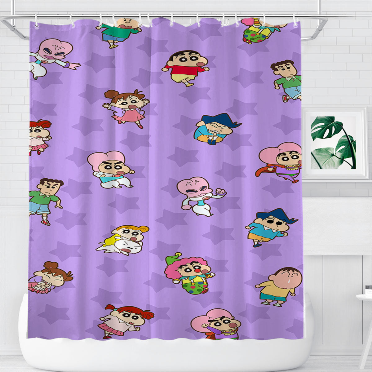 Shin Chan And Friends Purple Pattern Bathroom Shower Curtain Fabric Waterproof | 66 X 72 Inch