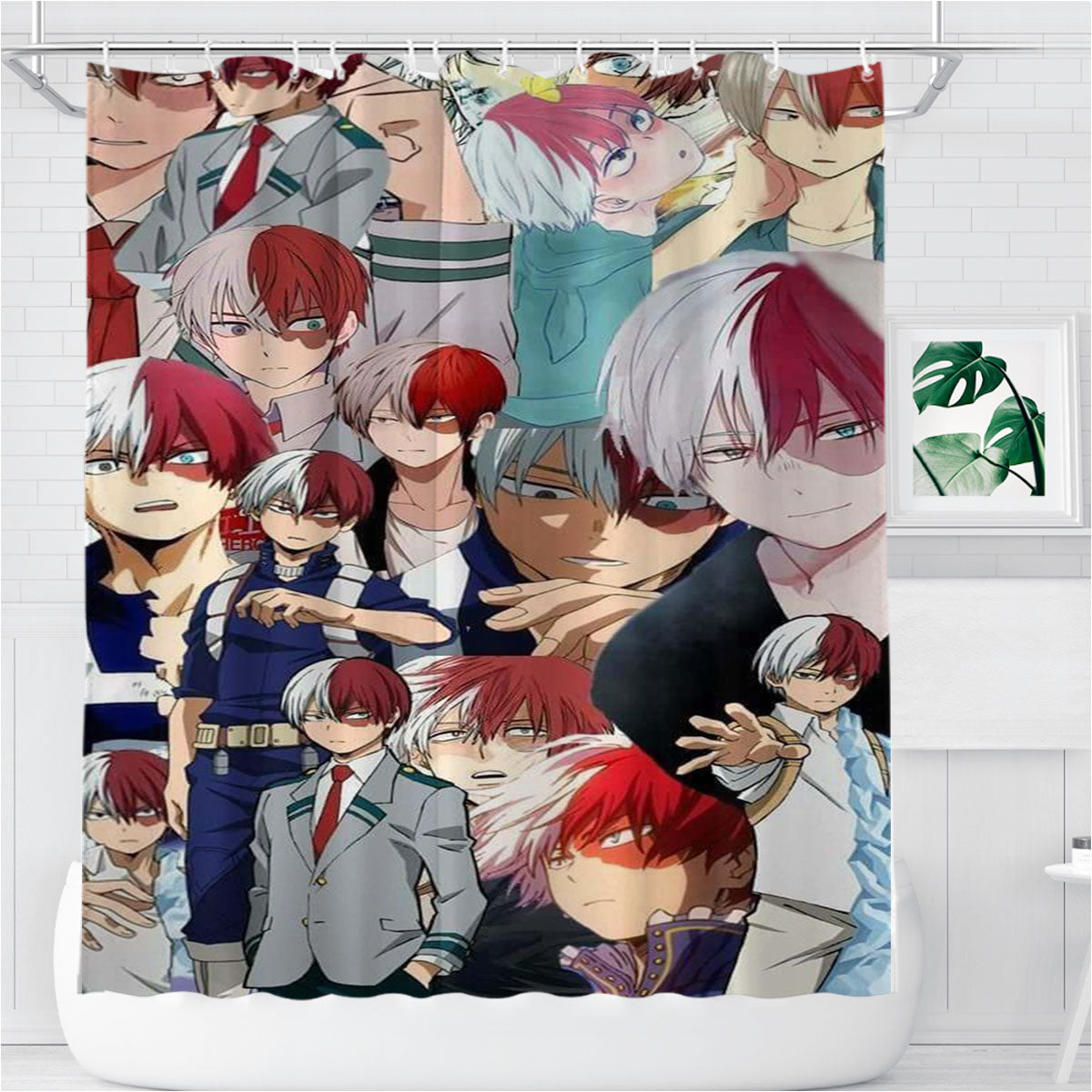 Shoto Todoroki Boku No Hero Academia Collage Bathroom Shower Curtain Fabric Waterproof | 66 X 72 Inch