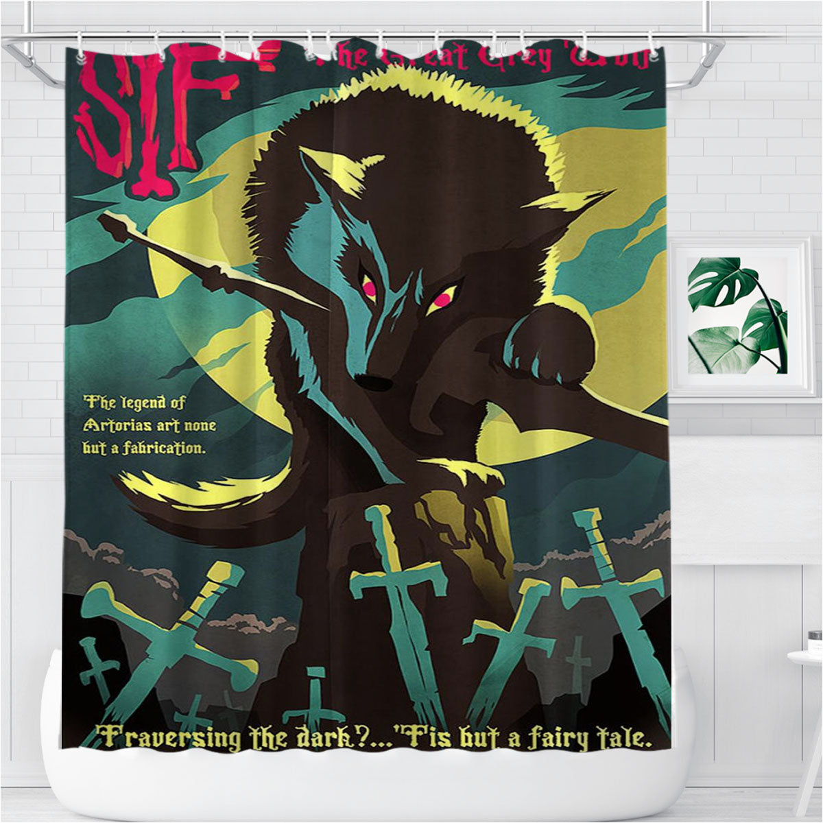 Sif Grey Wolf Dark Souls Bathroom Shower Curtain Fabric Waterproof | 66 X 72 Inch