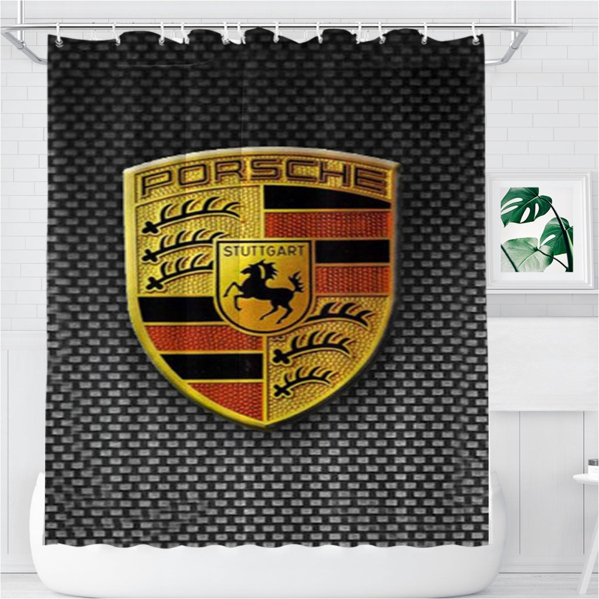 Simple Porsche Logo Bathroom Shower Curtain Fabric Waterproof | 66 X 72 Inch