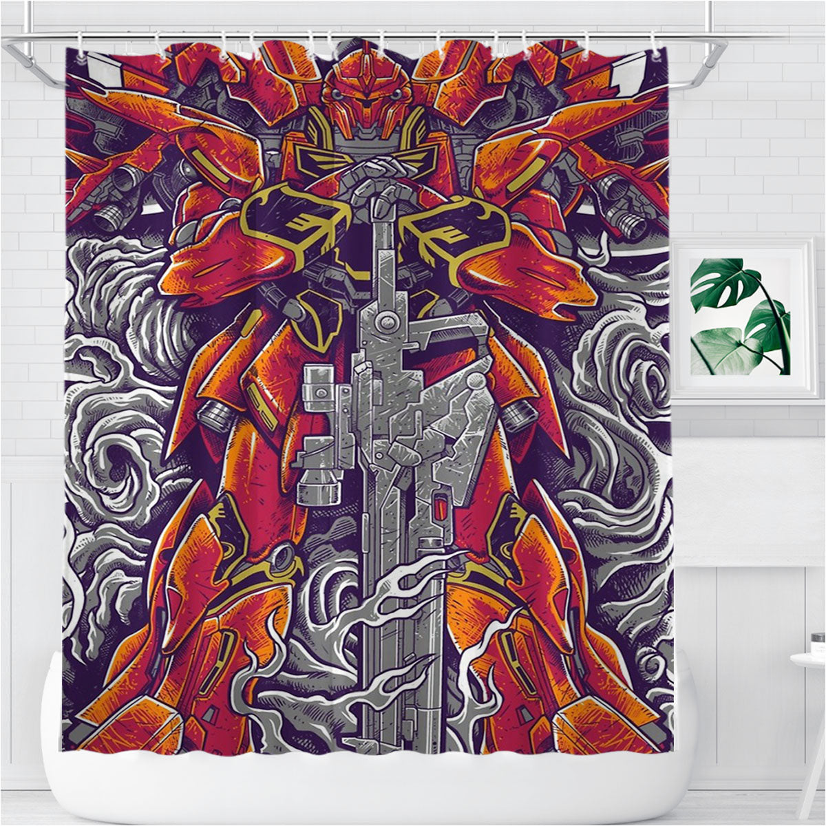 Sinanju Gundam Mecha Bathroom Shower Curtain Fabric Waterproof | 66 X 72 Inch