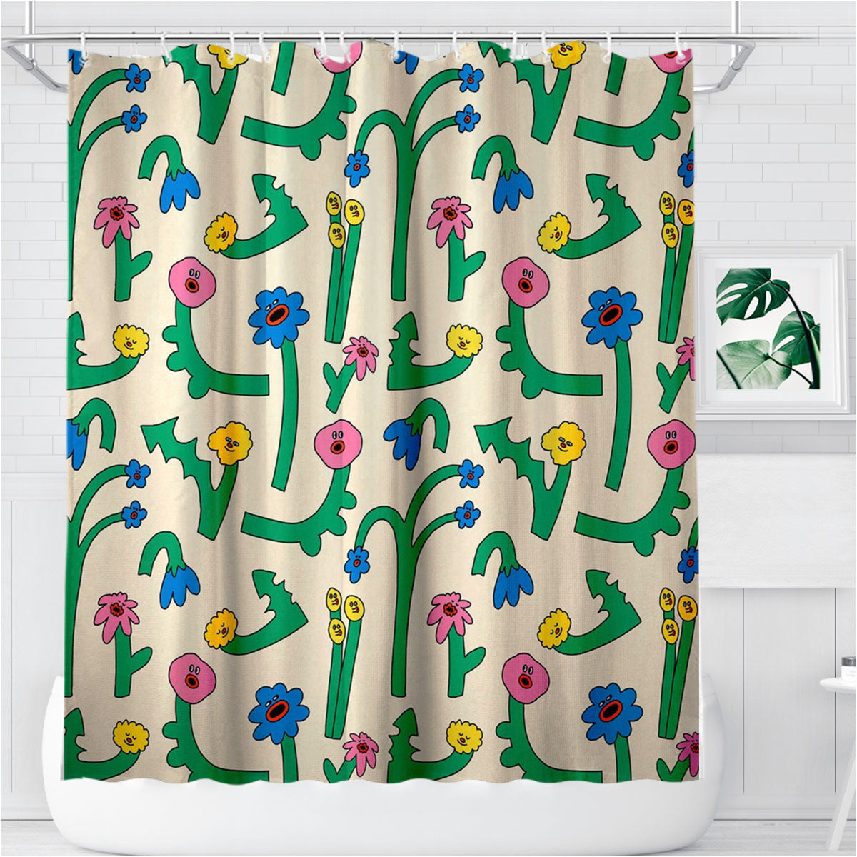 Singing Flowers Bathroom Shower Curtain Fabric Waterproof | 66 X 72 Inch