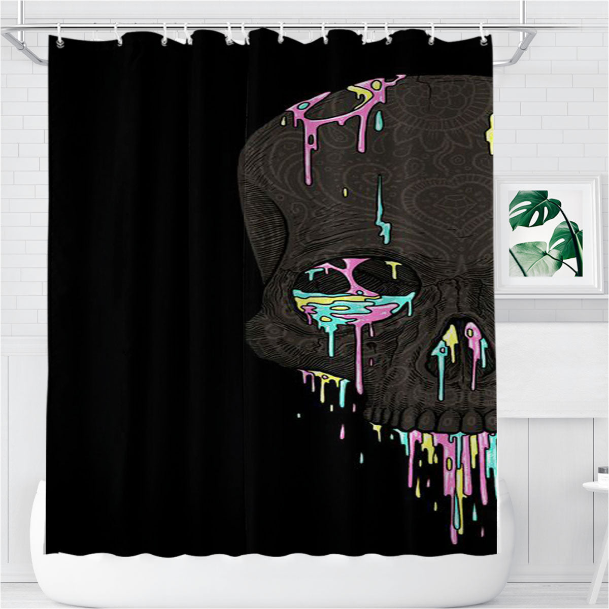 Skull Rainbow Leaf Bathroom Shower Curtain Fabric Waterproof | 66 X 72 Inch