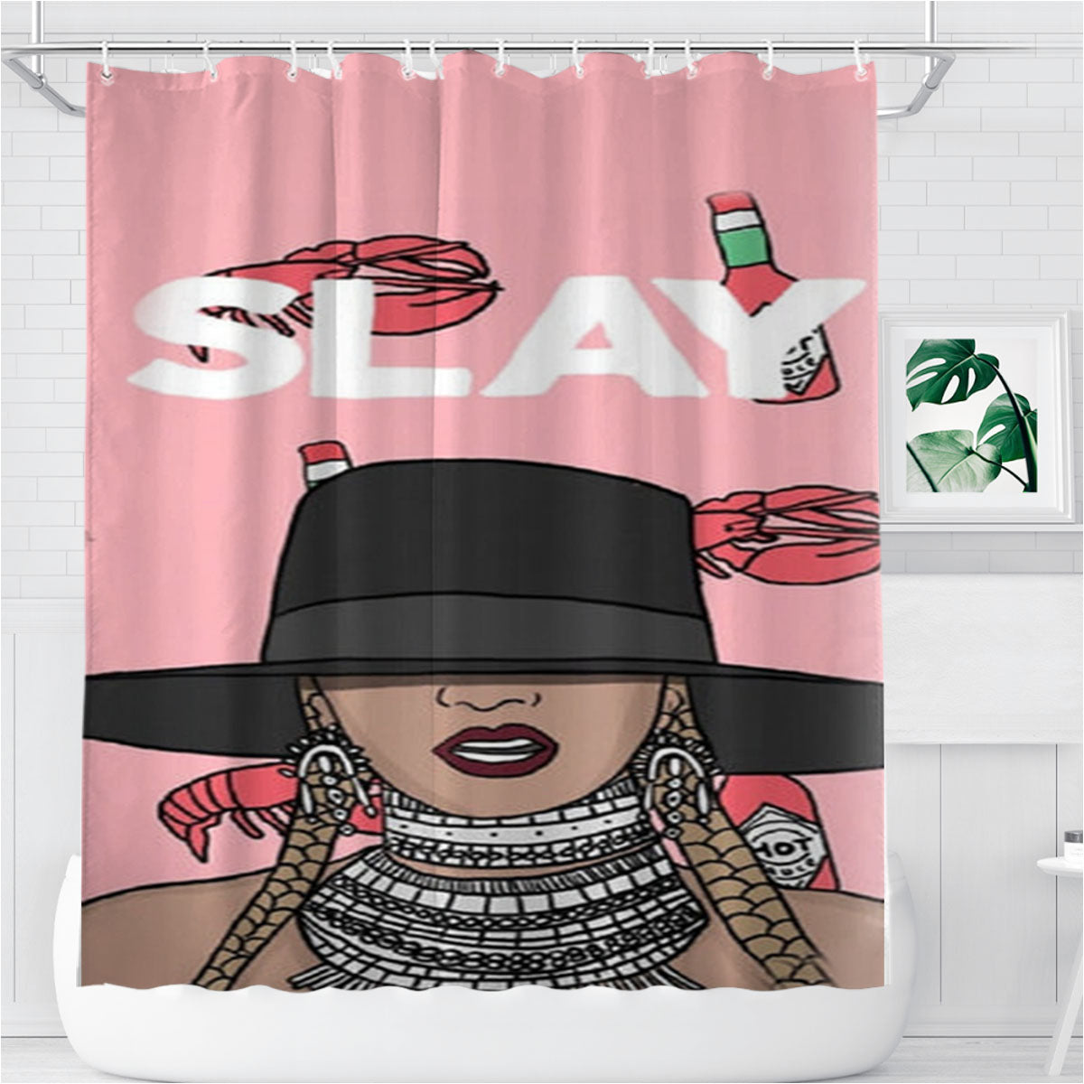 Slay - Queen B Cartoon Bathroom Shower Curtain Fabric Waterproof | 66 X 72 Inch