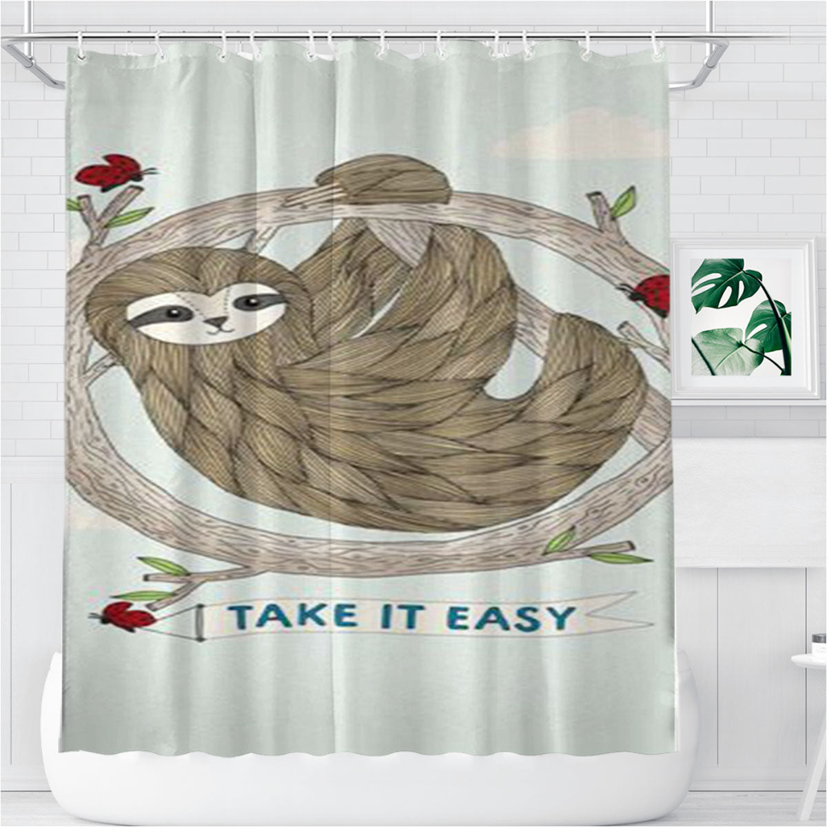 Sloth Take It Easy Bathroom Shower Curtain Fabric Waterproof | 66 X 72 Inch
