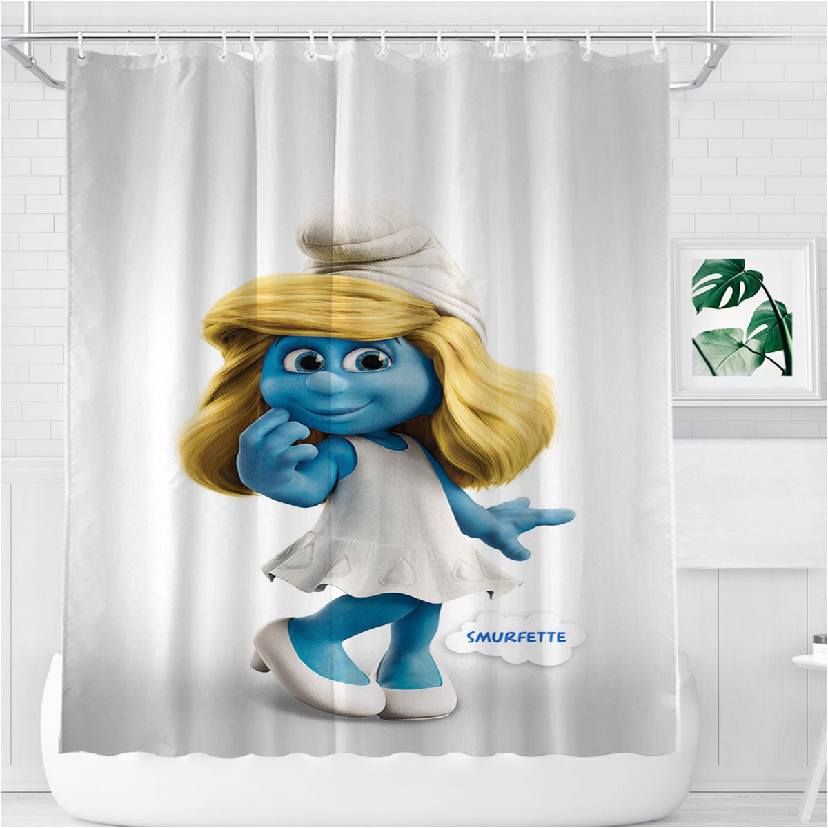 Smurfs Smurfette Bathroom Shower Curtain Fabric Waterproof | 66 X 72 Inch