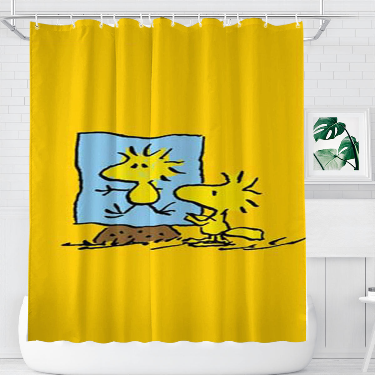 Snoopy Woodstock Painting Bathroom Shower Curtain Fabric Waterproof | 66 X 72 Inch