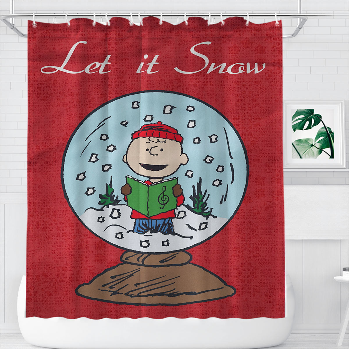 Snow Globe Charlie Brown Christmas Bathroom Shower Curtain Fabric Waterproof | 66 X 72 Inch