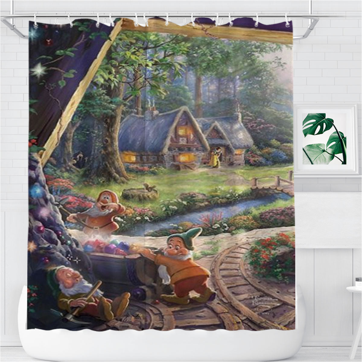 Snow White And The Seven Dwarfs Bathroom Shower Curtain Fabric Waterproof | 66 X 72 Inch