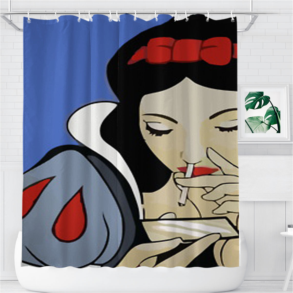 Snow White Punk Smoking Bathroom Shower Curtain Fabric Waterproof | 66 X 72 Inch