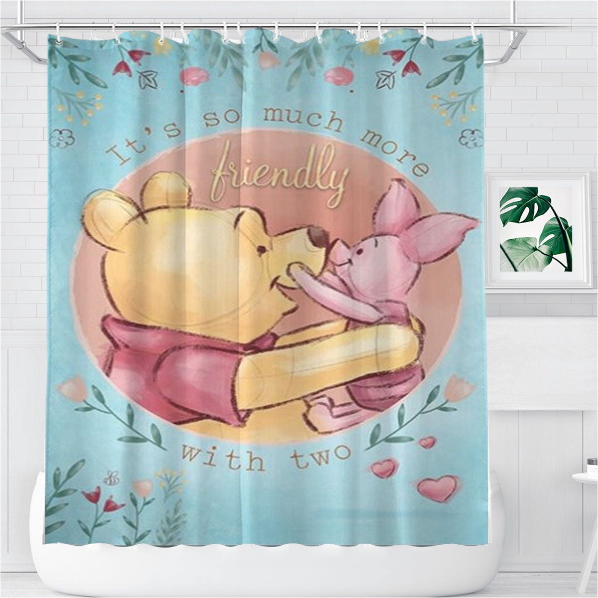 So Much More Friendly Pooh & Piglet Bathroom Shower Curtain Fabric Waterproof | 66 X 72 Inch