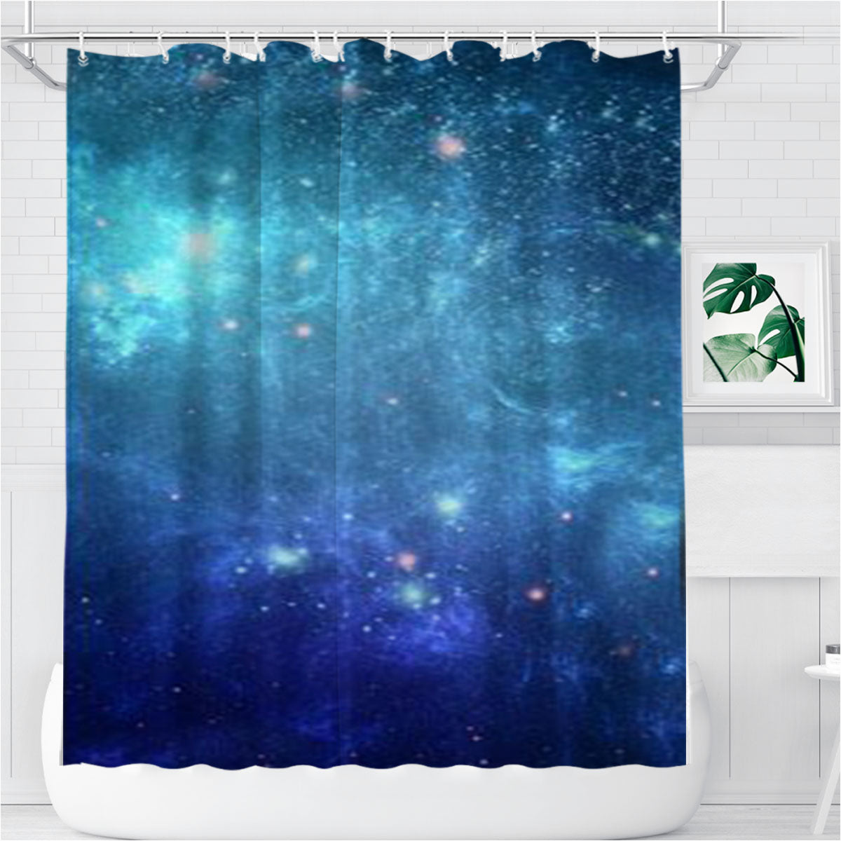 Space Blue Dots Bathroom Shower Curtain Fabric Waterproof | 66 X 72 Inch