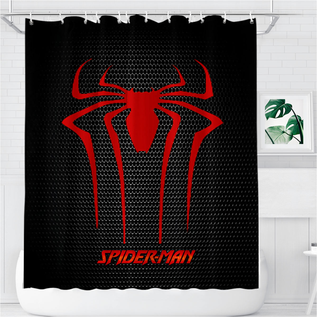 Spider Man Black Carbon Logo Bathroom Shower Curtain Fabric Waterproof | 66 X 72 Inch