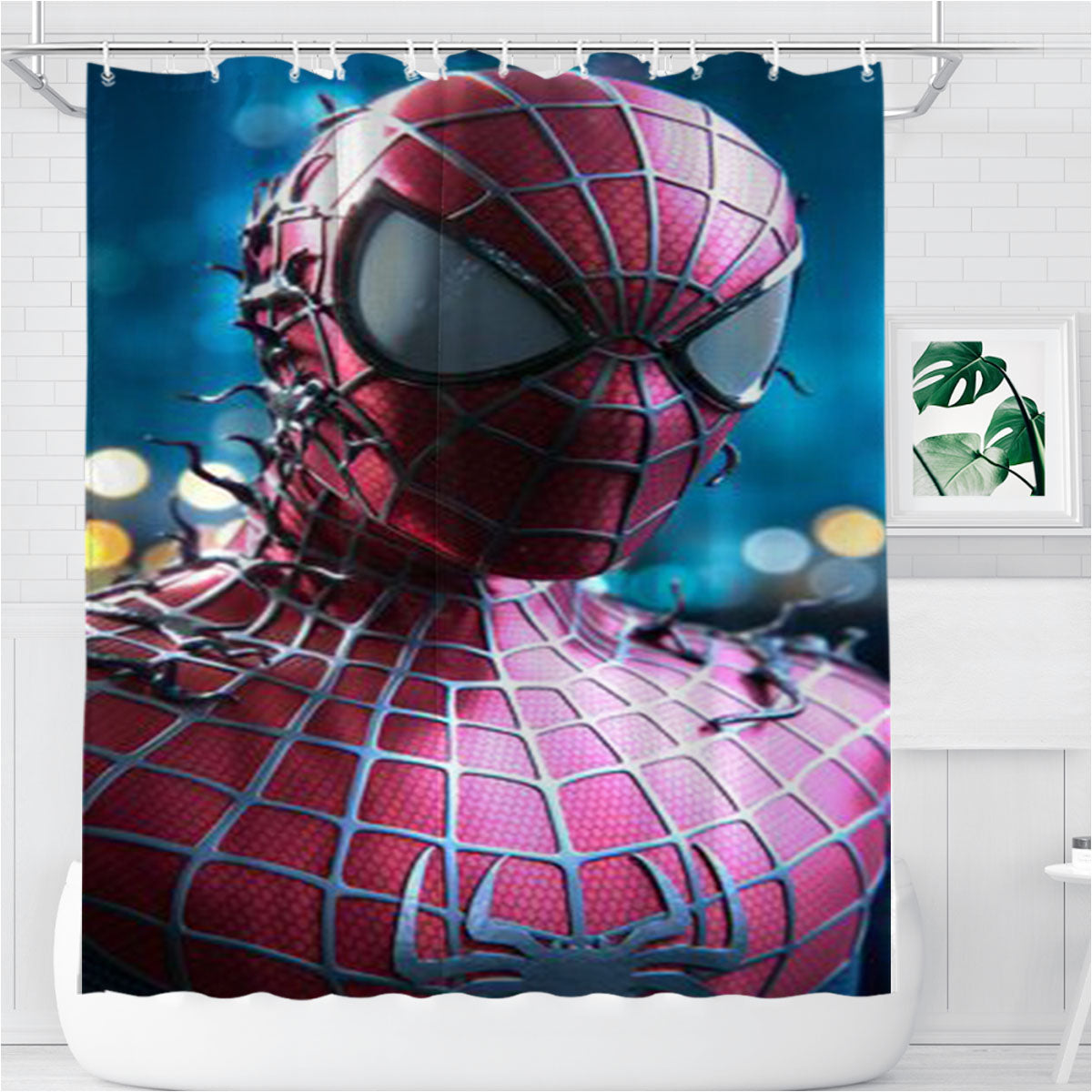 Spider Man Fan Art Bathroom Shower Curtain Fabric Waterproof | 66 X 72 Inch