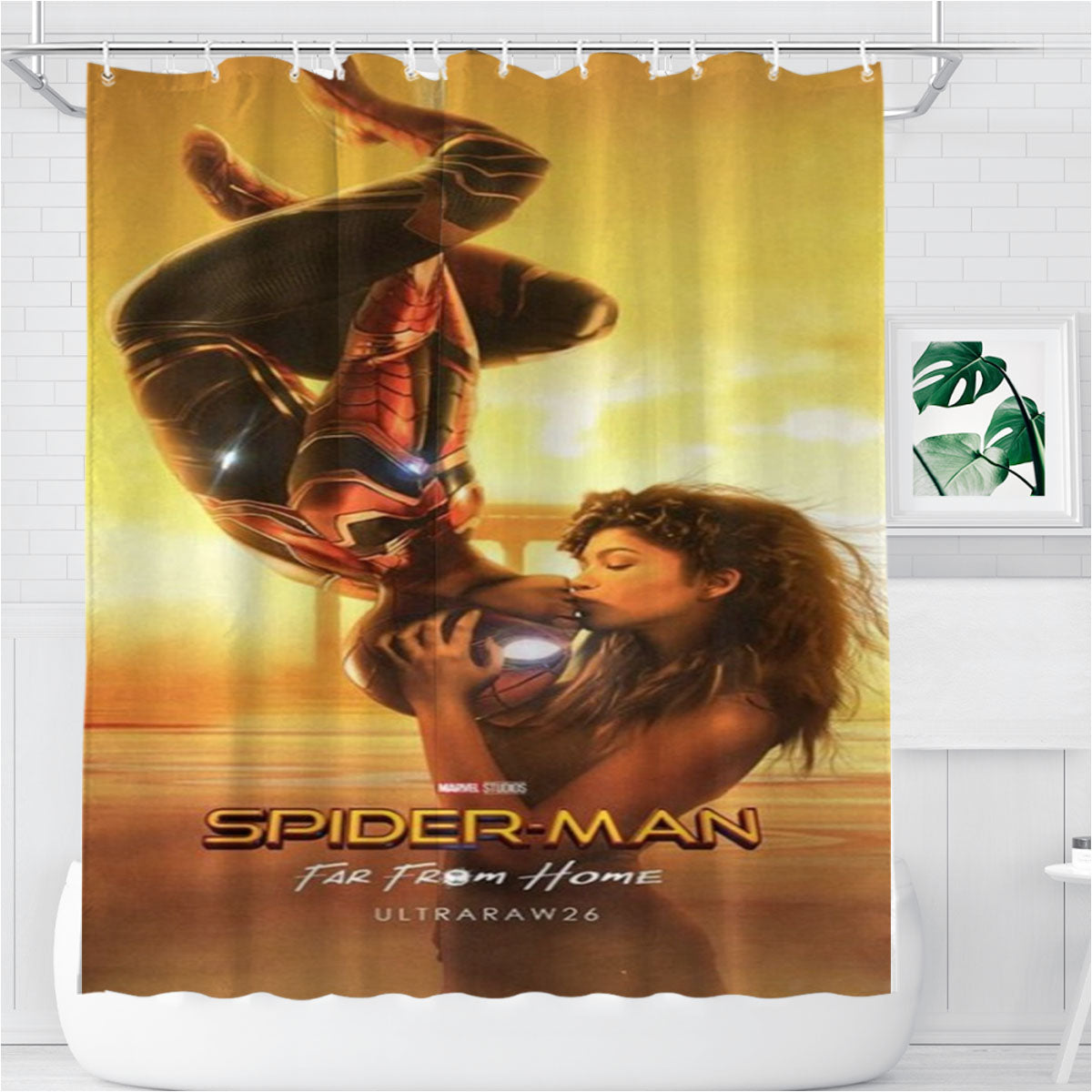 Spider Man Far From Home Kiss Bathroom Shower Curtain Fabric Waterproof | 66 X 72 Inch