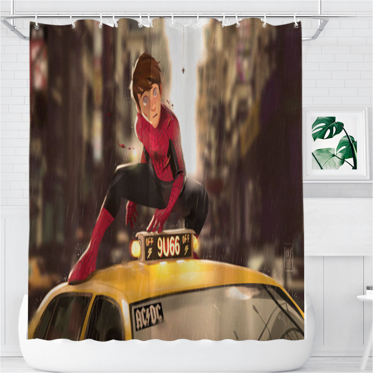 Spider Man Into The Spider Verse Acdc Bathroom Shower Curtain Fabric Waterproof | 66 X 72 Inch