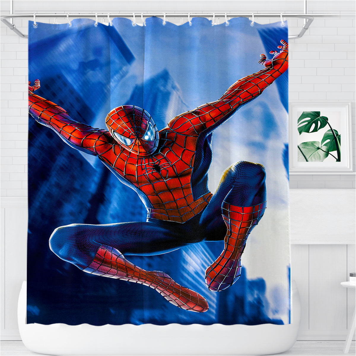 Spider Man Jump Bathroom Shower Curtain Fabric Waterproof | 66 X 72 Inch