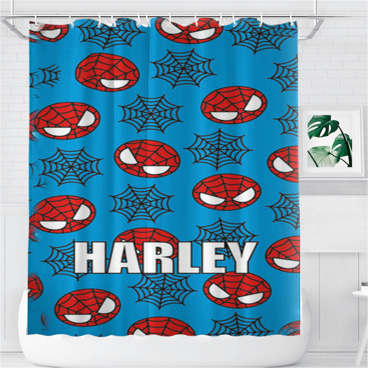 Spiderman And Webs Bathroom Shower Curtain Fabric Waterproof | 66 X 72 Inch