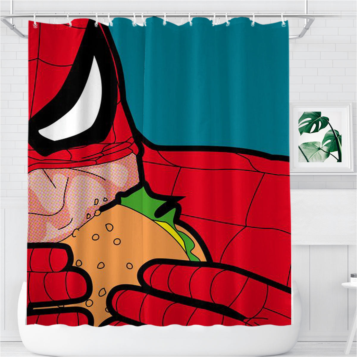 Spiderman Burger Bathroom Shower Curtain Fabric Waterproof | 66 X 72 Inch