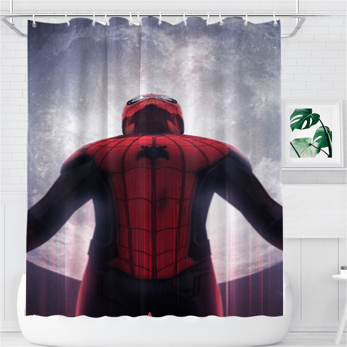 Spiderman Far From Home Jump Moon Bathroom Shower Curtain Fabric Waterproof | 66 X 72 Inch