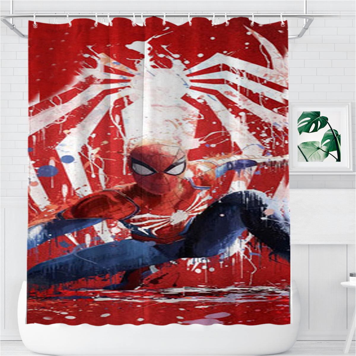 Spiderman Grunge Bathroom Shower Curtain Fabric Waterproof | 66 X 72 Inch