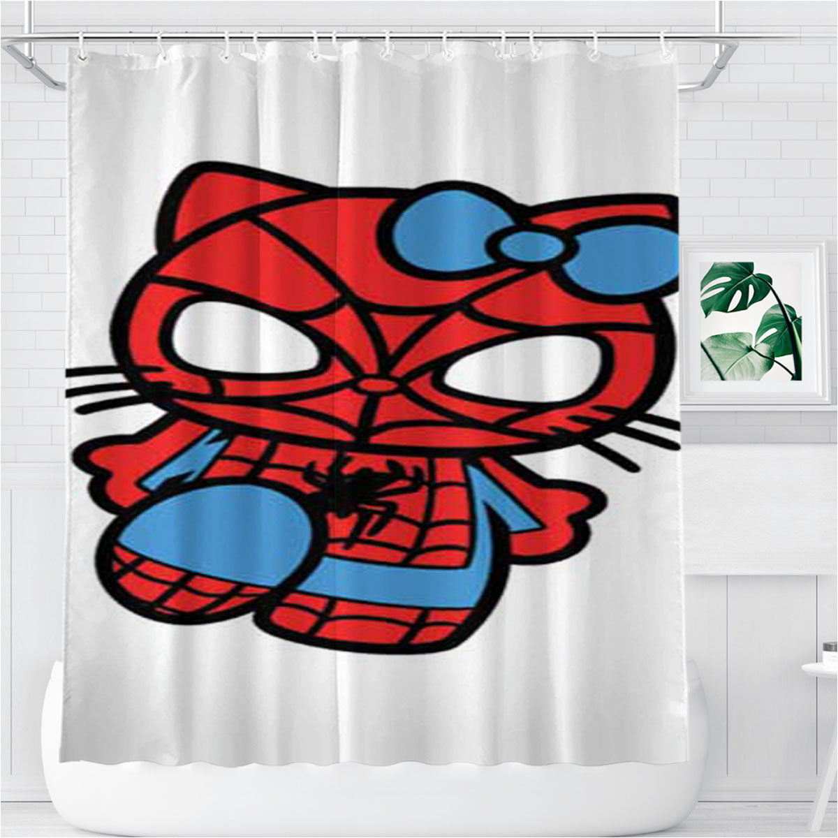 Spiderman Hello Kitty Bathroom Shower Curtain Fabric Waterproof | 66 X 72 Inch