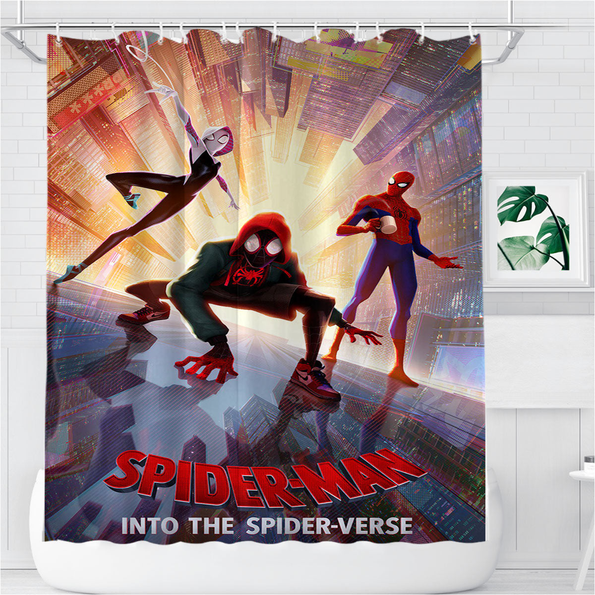 Spiderman In The Spiderverse Poster Bathroom Shower Curtain Fabric Waterproof | 66 X 72 Inch
