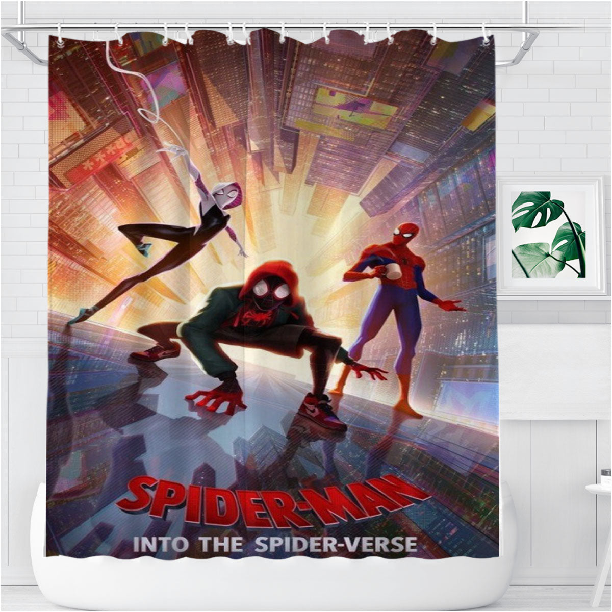 Spiderman Into The Spiderverse Bathroom Shower Curtain Fabric Waterproof | 66 X 72 Inch