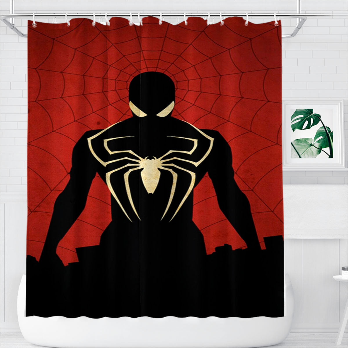 Spiderman Minimalist Grunge Bathroom Shower Curtain Fabric Waterproof | 66 X 72 Inch
