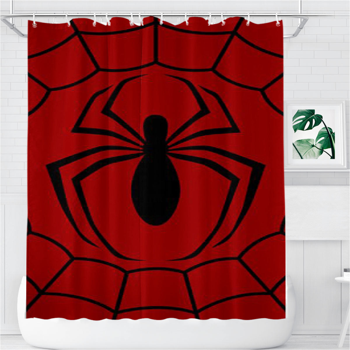 Spiderman Symbol Bathroom Shower Curtain Fabric Waterproof | 66 X 72 Inch