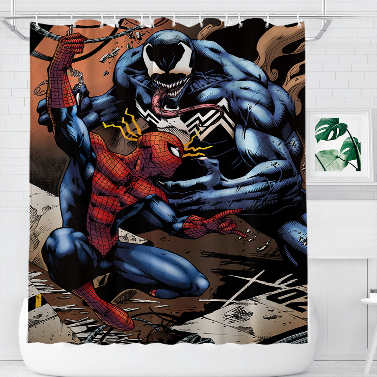 Spiderman Venom Marvel Bathroom Shower Curtain Fabric Waterproof | 66 X 72 Inch