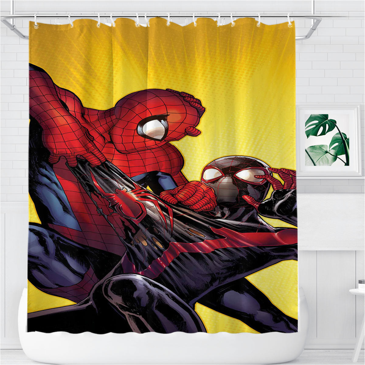 Spiderman Vs Spiderman Into The Verse Bathroom Shower Curtain Fabric Waterproof | 66 X 72 Inch