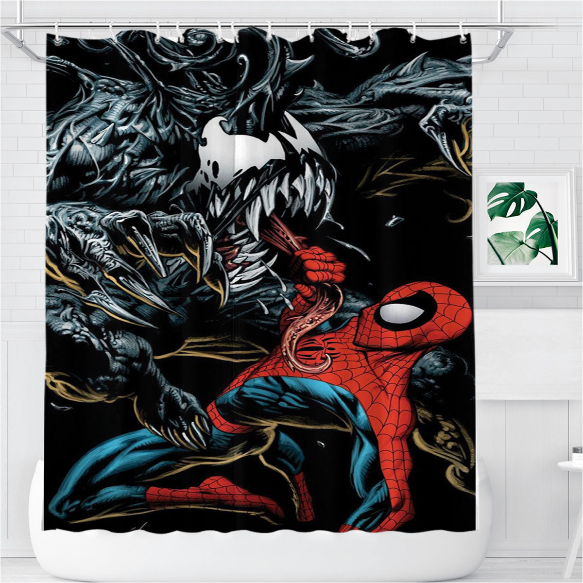 Spiderman Vs Venom Comics Bathroom Shower Curtain Fabric Waterproof | 66 X 72 Inch
