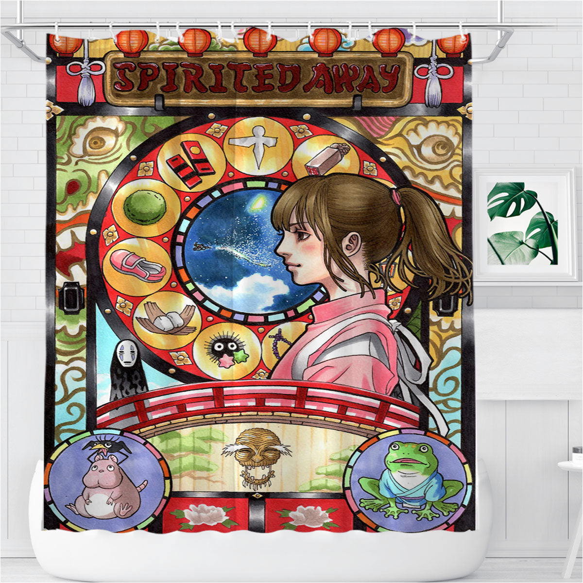 Spirited Away Nouveau Art Cover Bathroom Shower Curtain Fabric Waterproof | 66 X 72 Inch