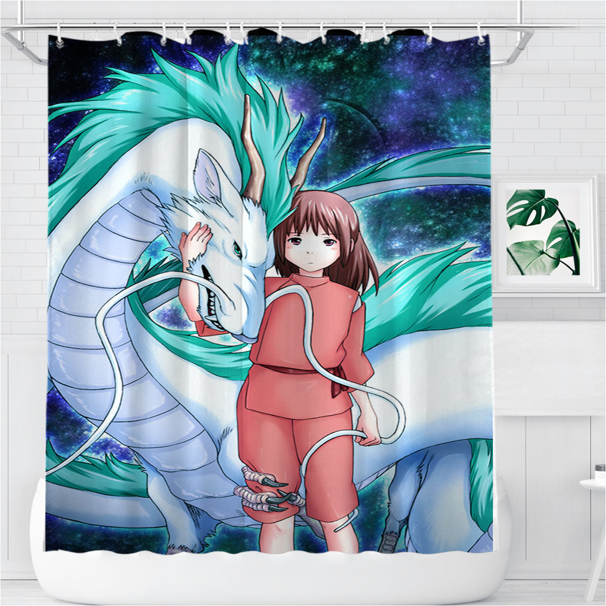 Spirited Away On Galaxy Nebula Bathroom Shower Curtain Fabric Waterproof | 66 X 72 Inch