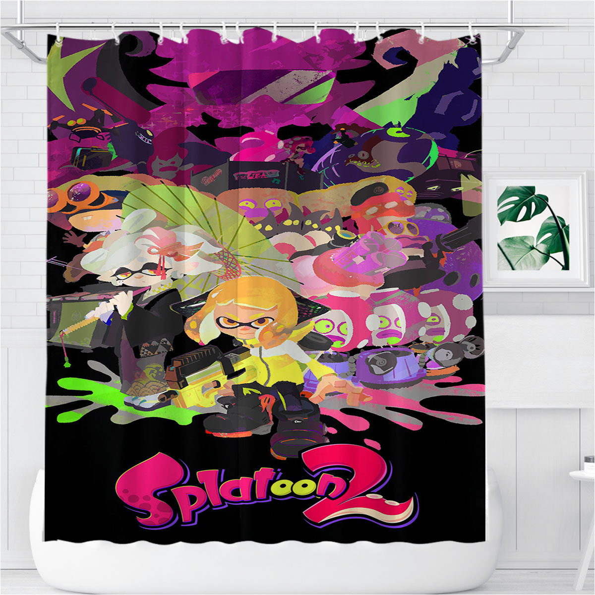 Splatoon Splash Game Wallpape Bathroom Shower Curtain Fabric Waterproof | 66 X 72 Inch