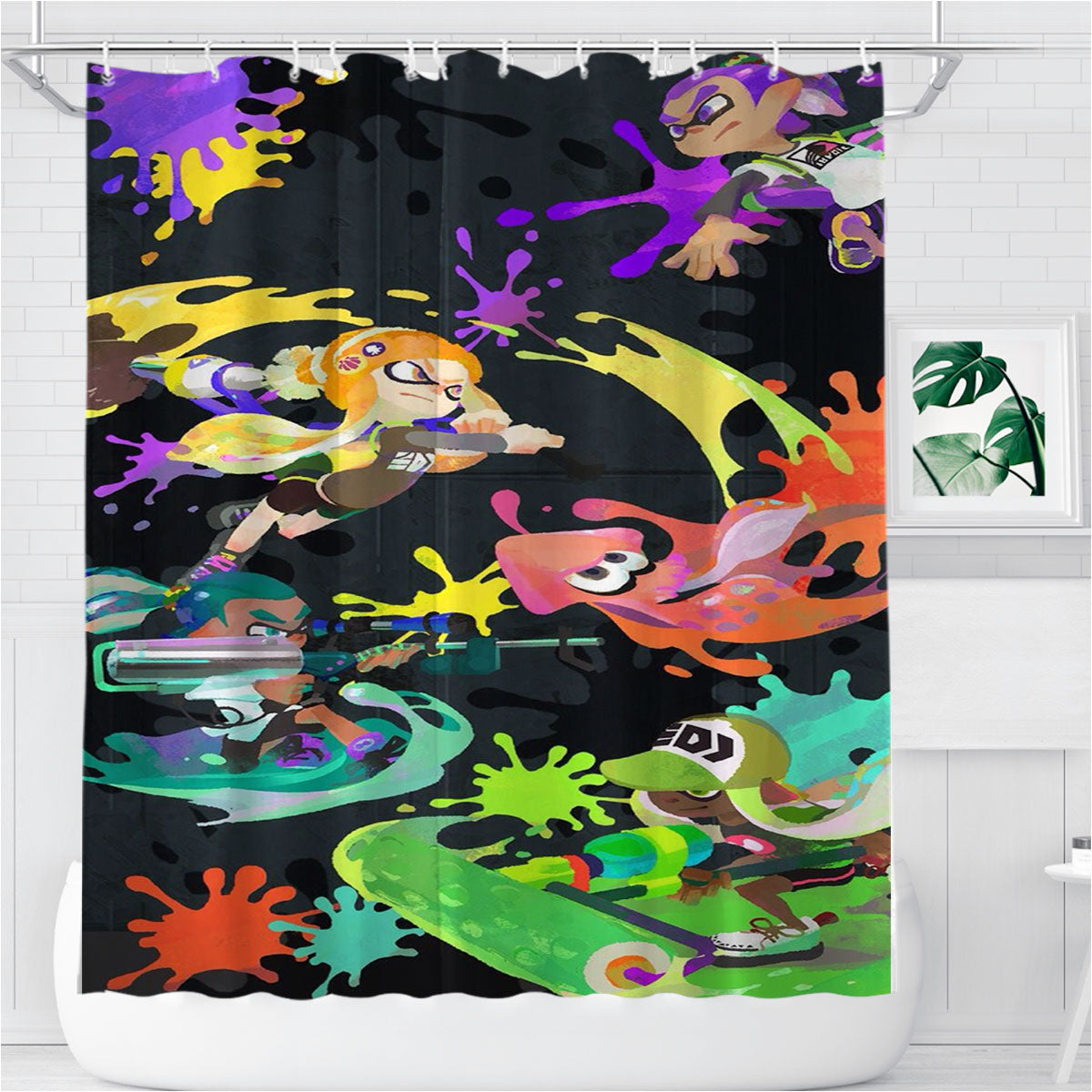 Splatoon Game Wallpaper Bathroom Shower Curtain Fabric Waterproof | 66 X 72 Inch