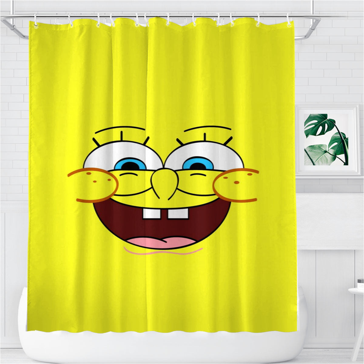 Spongebob Squarepants Spongebob Face Bathroom Shower Curtain Fabric Waterproof | 66 X 72 Inch