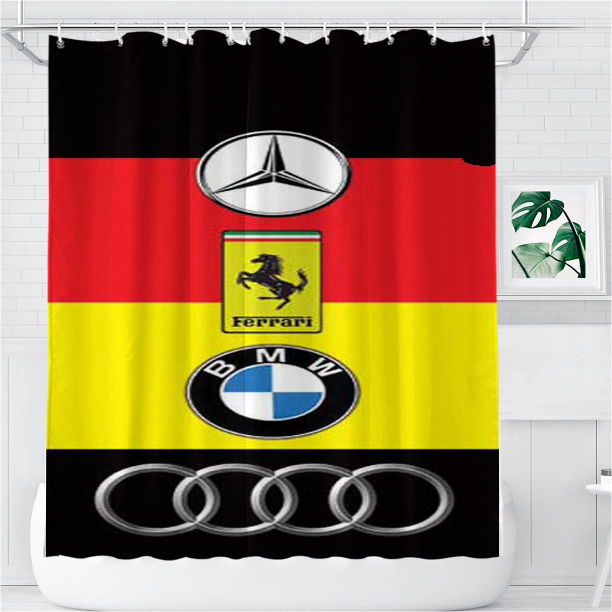 Sports Cars 4 Logos Bathroom Shower Curtain Fabric Waterproof | 66 X 72 Inch