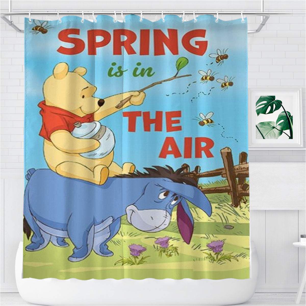 Spring In The Air Pooh And Eeyore Bathroom Shower Curtain Fabric Waterproof | 66 X 72 Inch