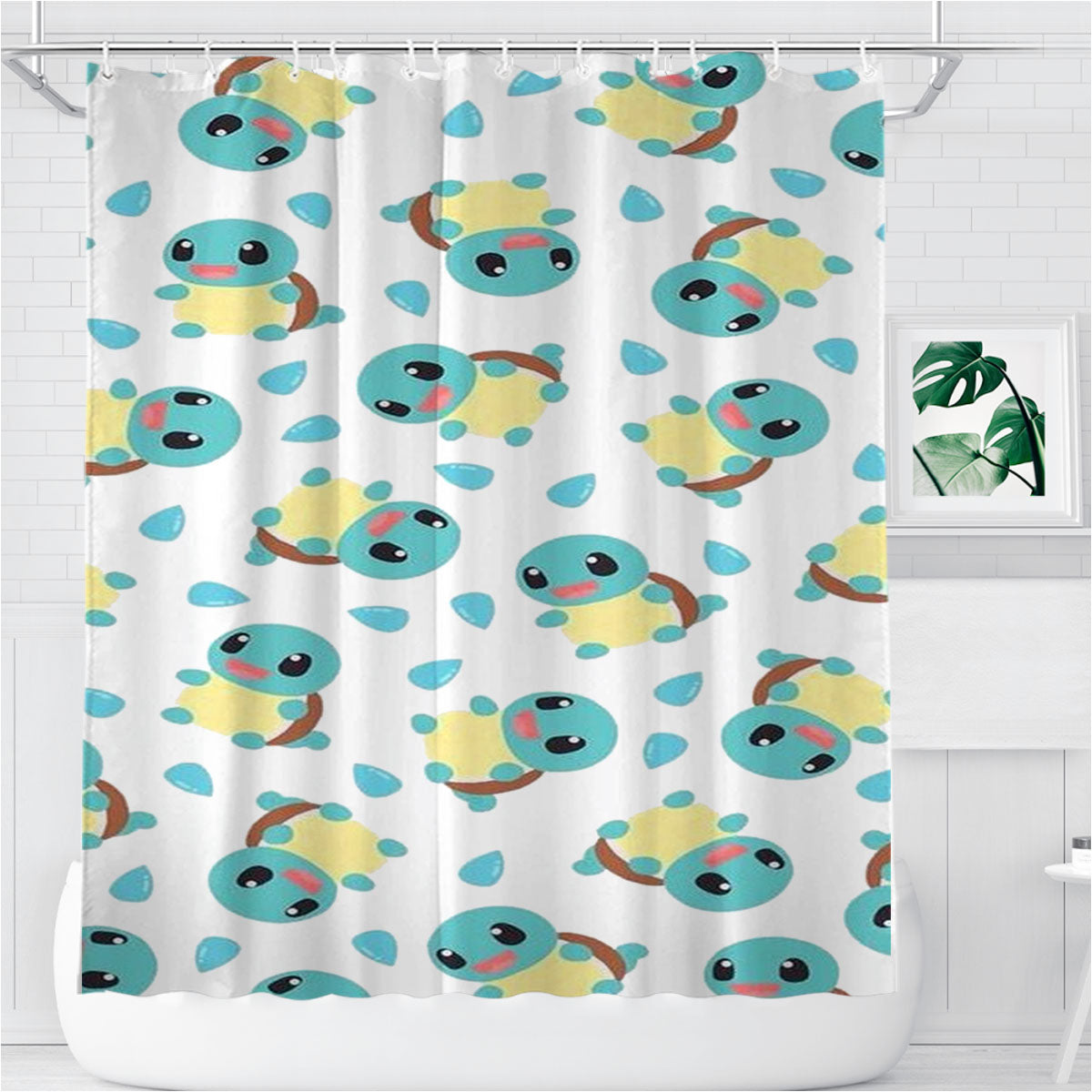 Squirtle Cute Pokemon Pattern Bathroom Shower Curtain Fabric Waterproof | 66 X 72 Inch