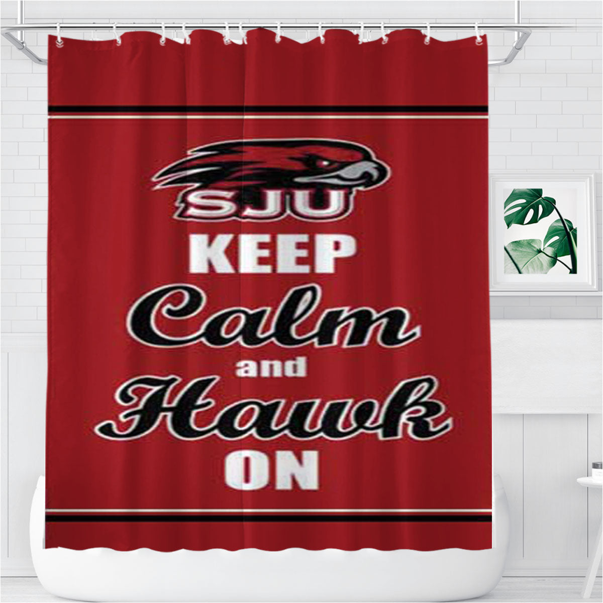 St Joseph U Keep Calm Hawk On Bathroom Shower Curtain Fabric Waterproof | 66 X 72 Inch