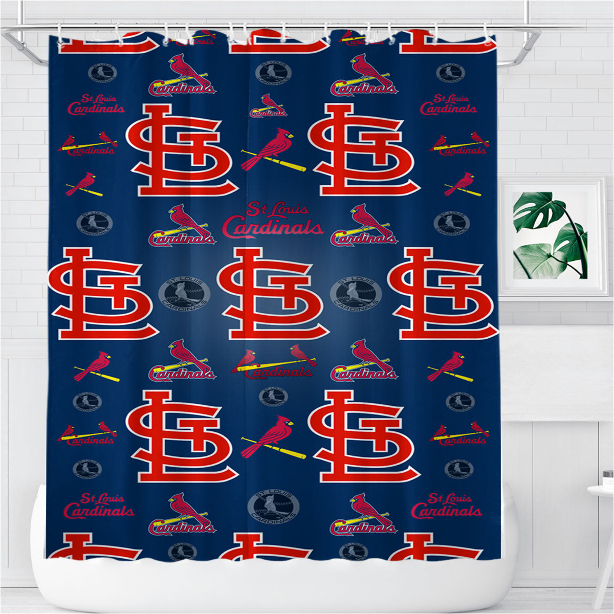 St Louis Cardinals Logo Pattern Bathroom Shower Curtain Fabric Waterproof | 66 X 72 Inch