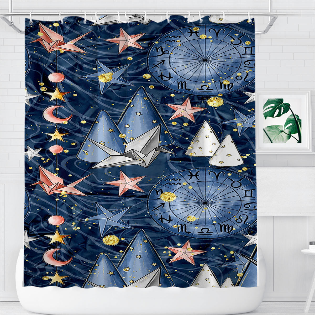 Star Aesthetic Night Bathroom Shower Curtain Fabric Waterproof | 66 X 72 Inch