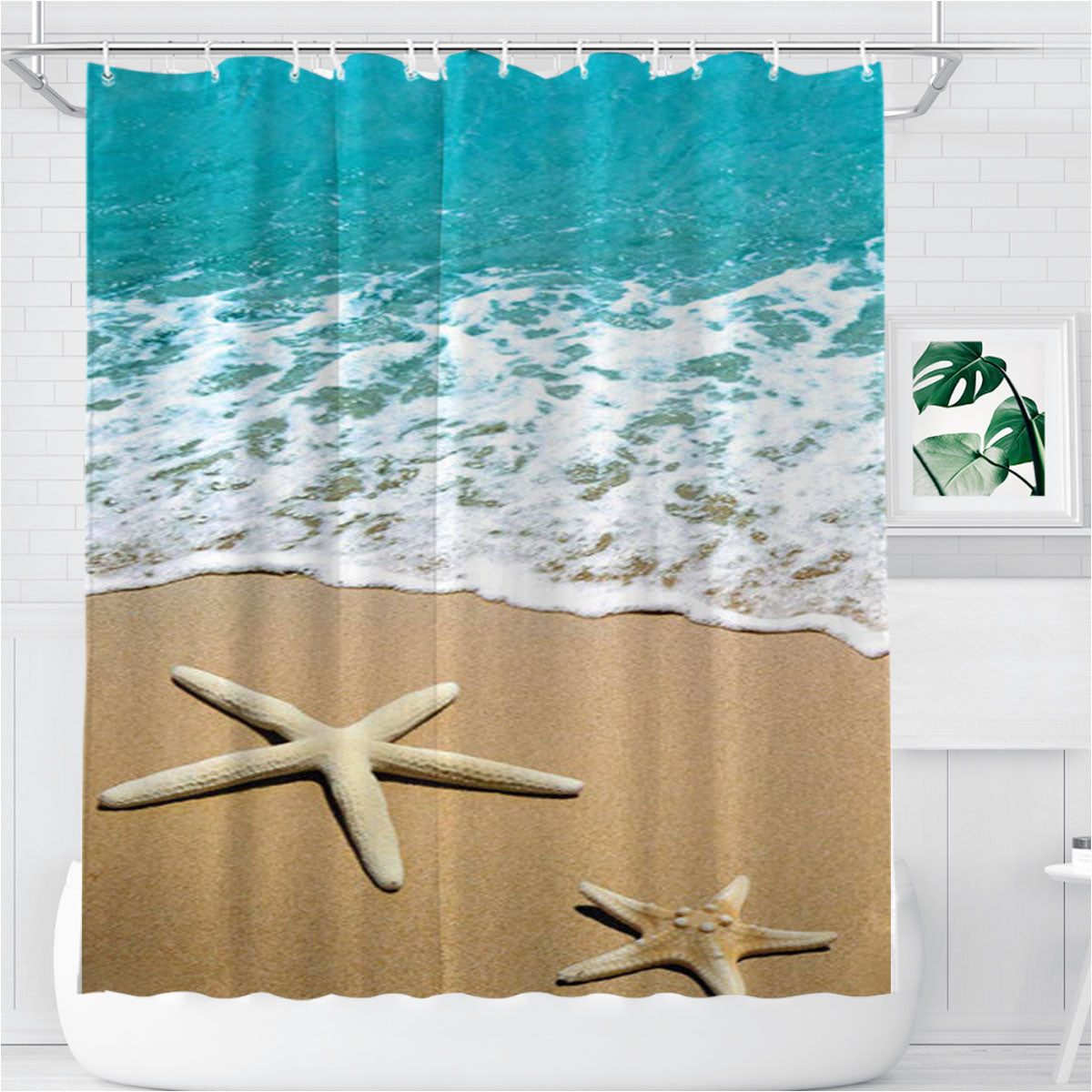 Star Fish In Beach Bathroom Shower Curtain Fabric Waterproof | 66 X 72 Inch