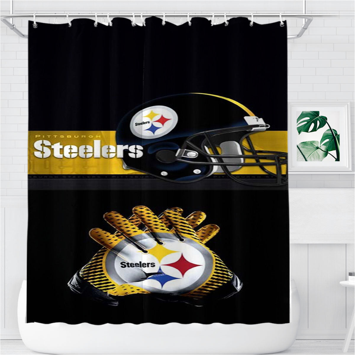 Steelers Pittsburgh Bathroom Shower Curtain Fabric Waterproof | 66 X 72 Inch