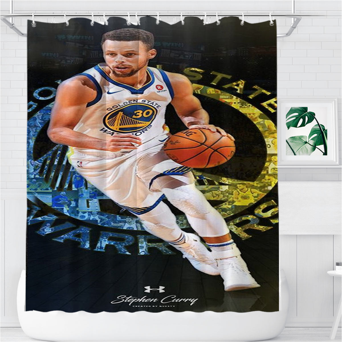 Stephen Curry Golden State Warriors Bathroom Shower Curtain Fabric Waterproof | 66 X 72 Inch