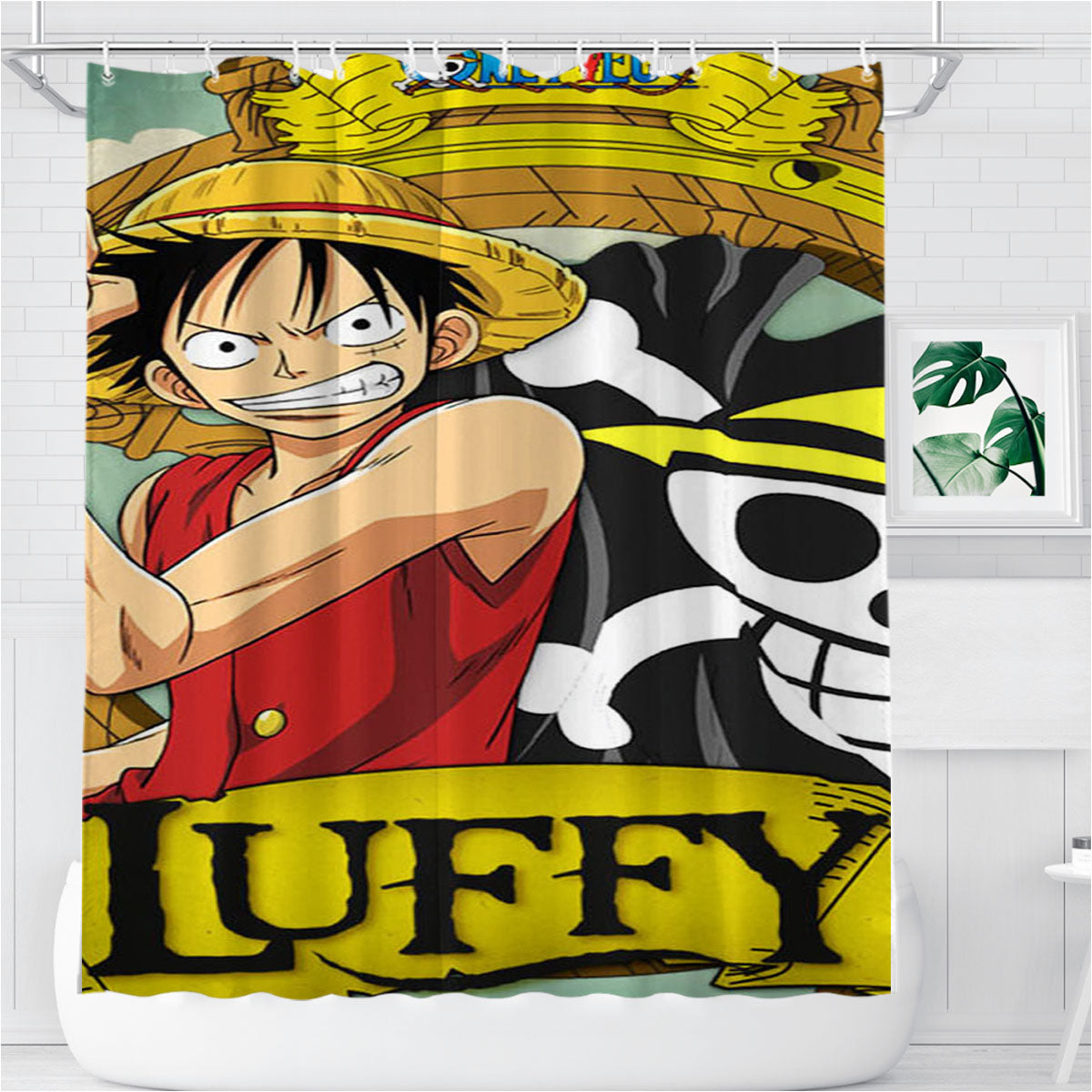 Straw Hat Pirate Captain Bathroom Shower Curtain Fabric Waterproof | 66 X 72 Inch